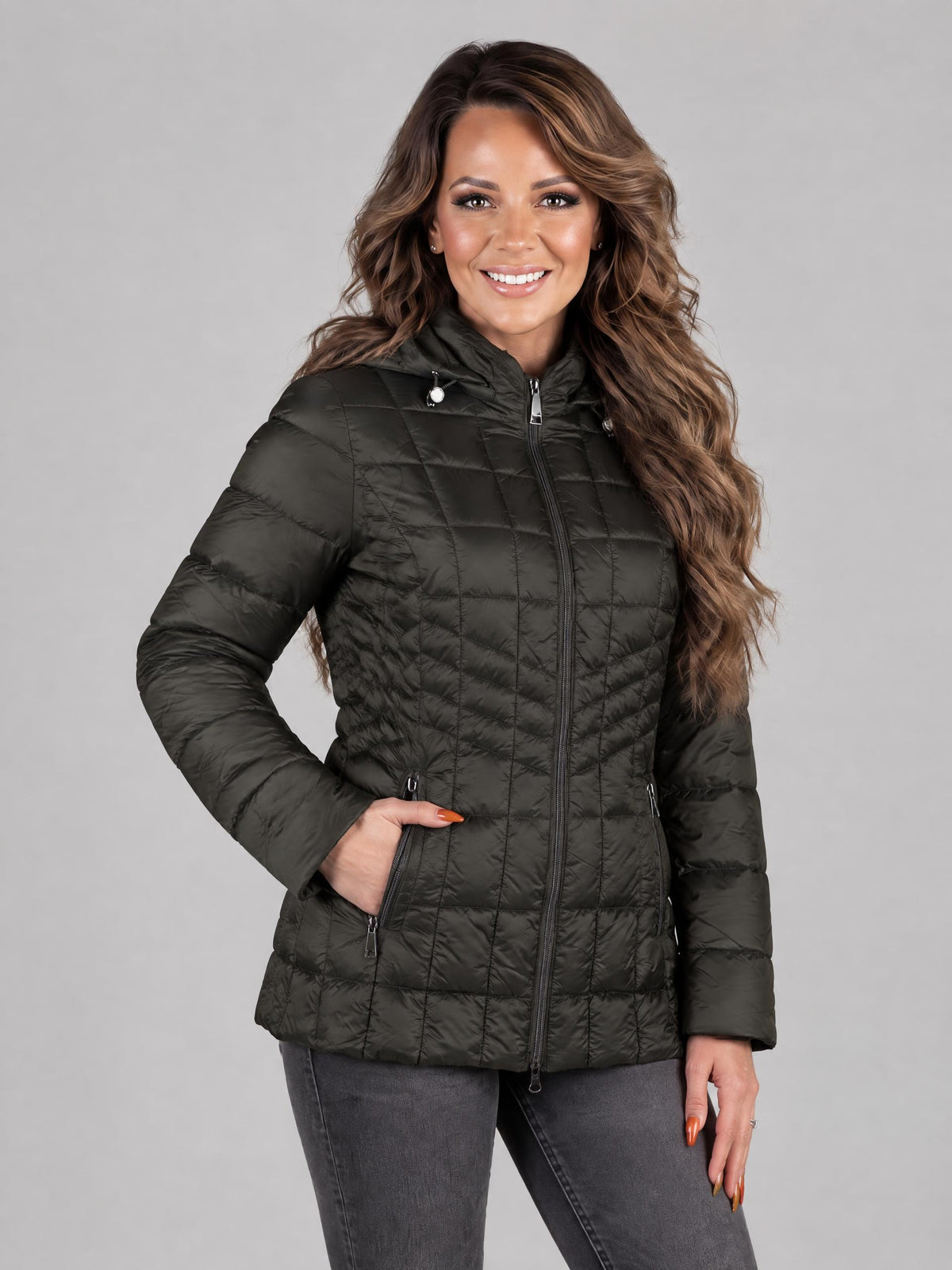 Betty Barclay jacka, olive green – avtagbar huva - Modevillan