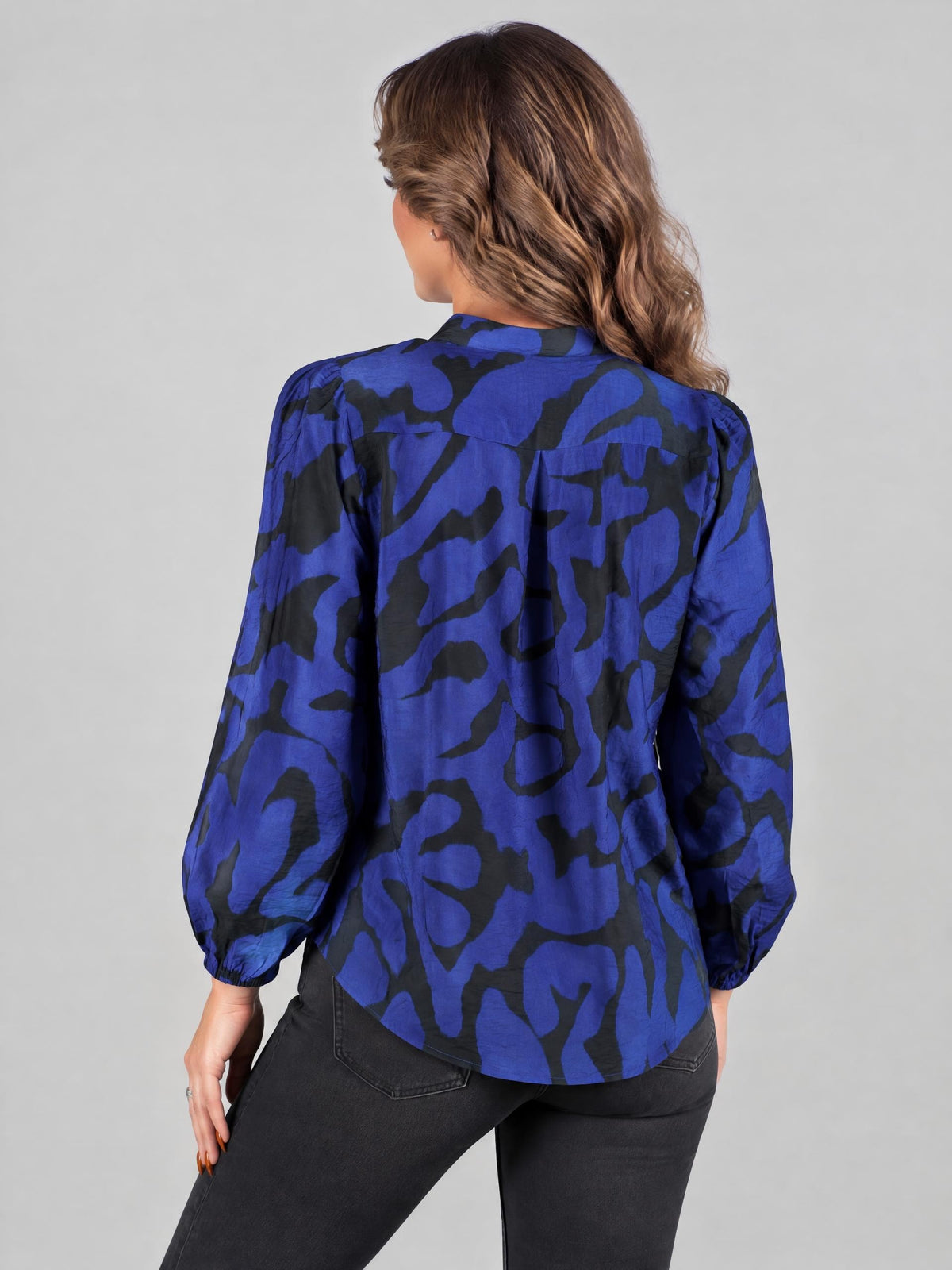 Micha blus, blueprint – med puffärm - Modevillan