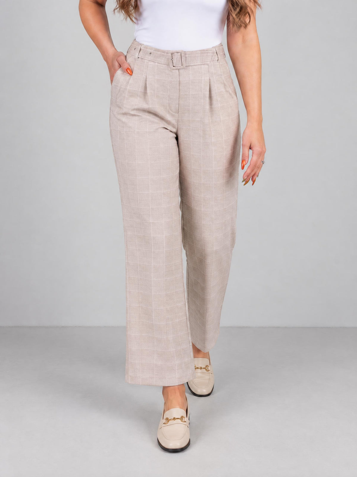 Tuzzi byxa, beige pale pink – i rutmönster - Modevillan