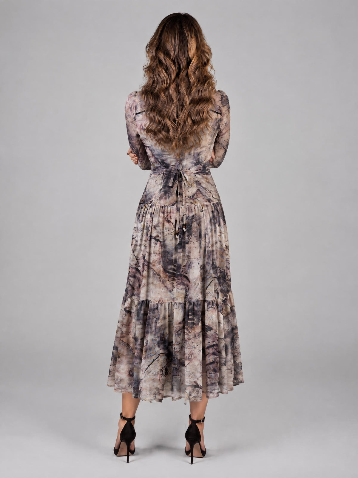 Eleria Cortes klänning, beige multi – luftig chiffong - Modevillan