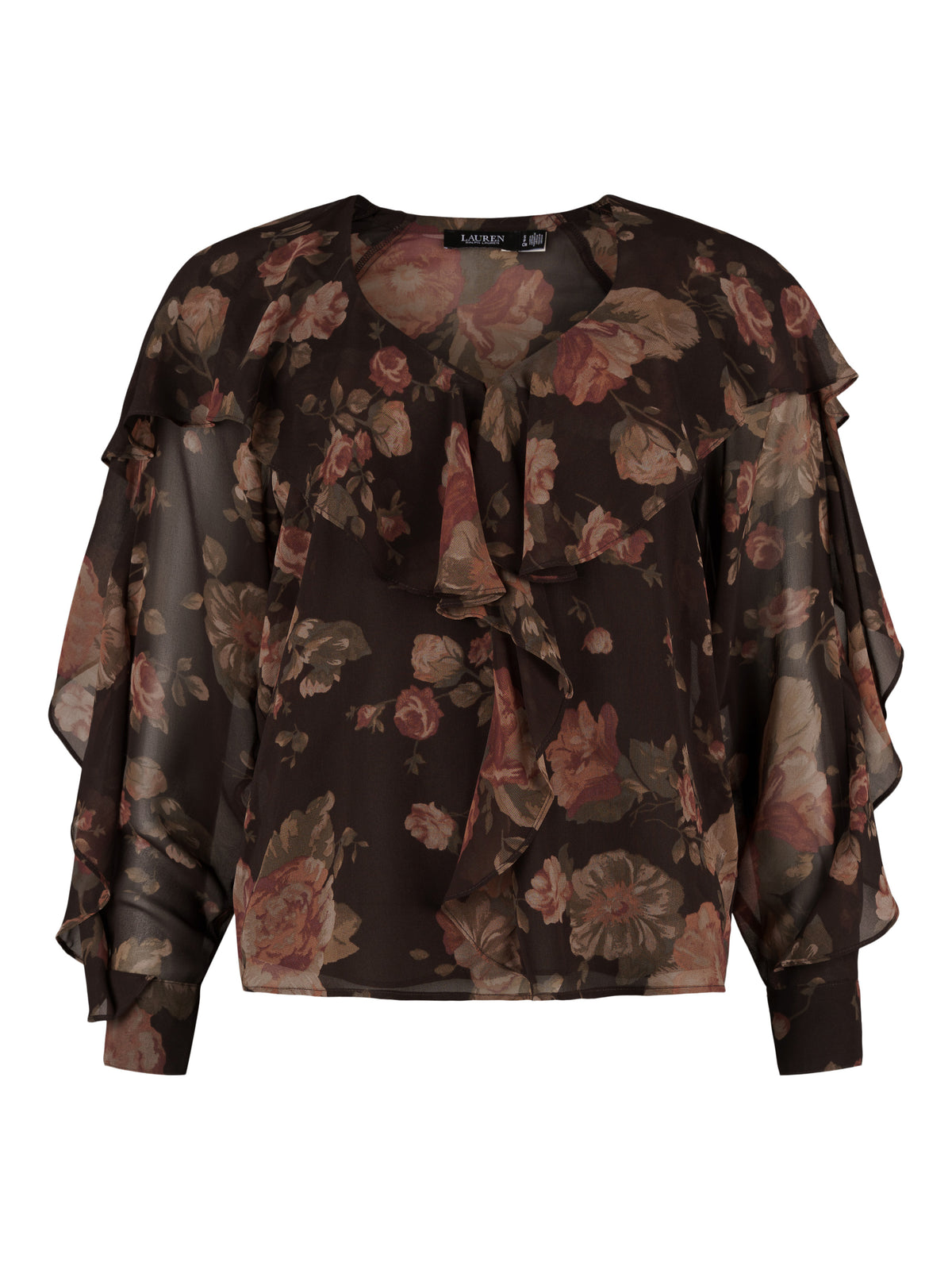 Lauren blus, brown multi – blommigt mönster - Modevillan