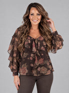 Lauren blus, brown multi – blommigt mönster - Modevillan