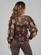Lauren blus, brown multi – blommigt mönster - Modevillan
