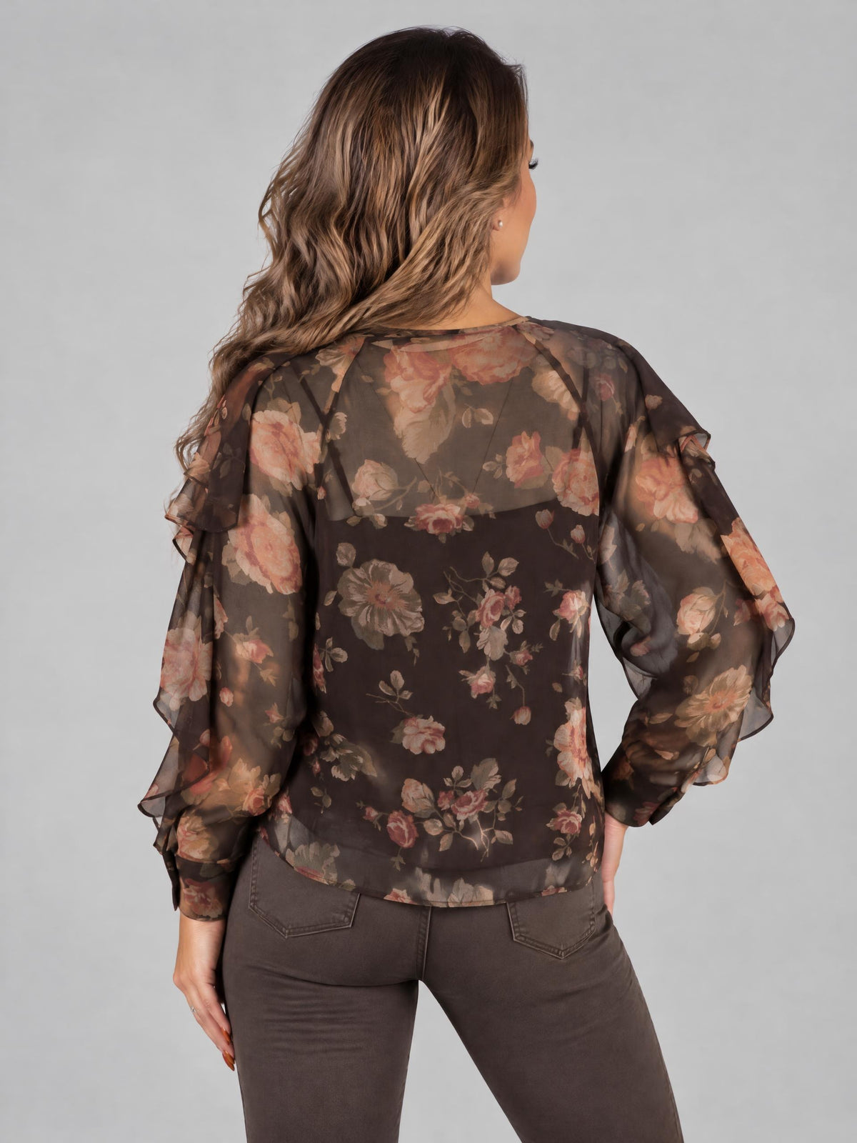 Lauren blus, brown multi – blommigt mönster - Modevillan