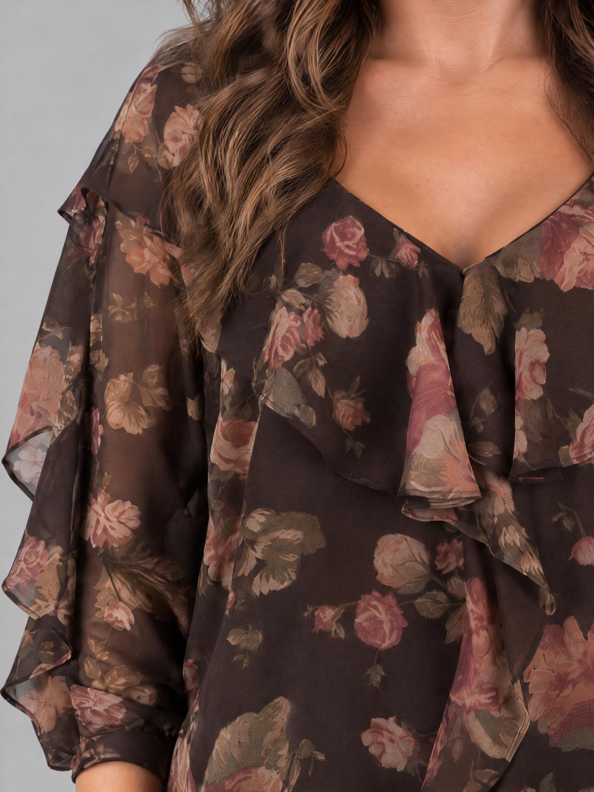 Lauren blus, brown multi – blommigt mönster - Modevillan