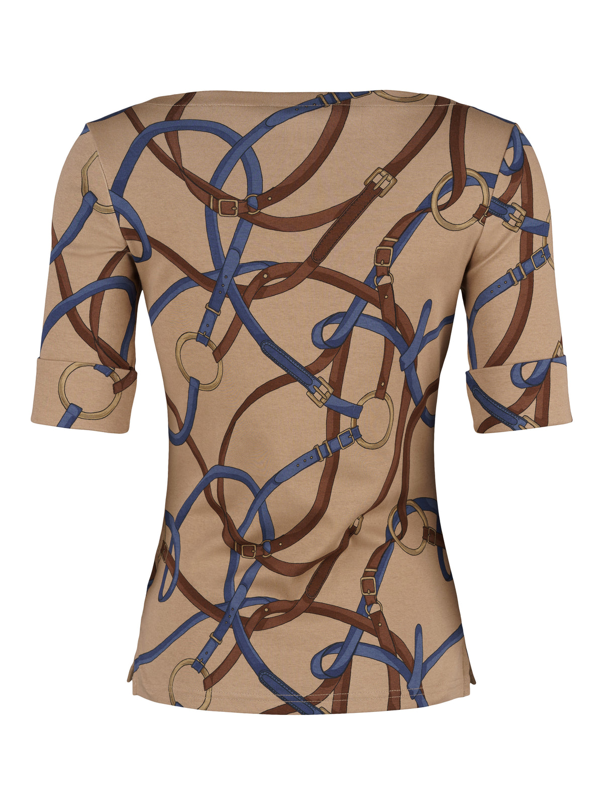 Lauren topp, camel multi – båthalsringning - Modevillan