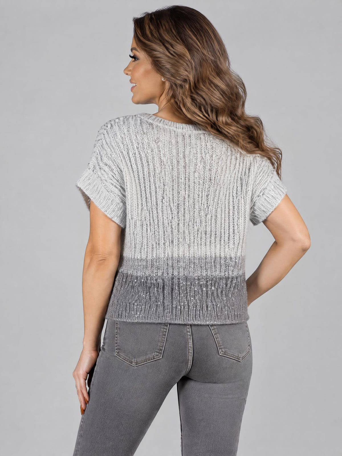 Six-O-Seven tröja, light grey – paljetter - Modevillan