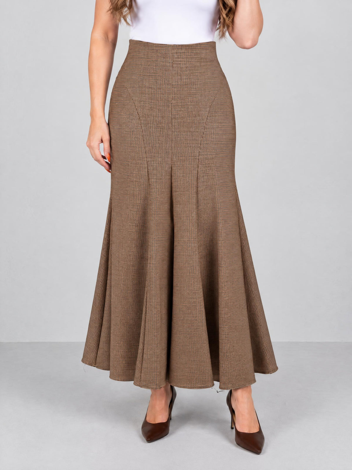 Marella kjol, beige – rutigt mönster - Modevillan
