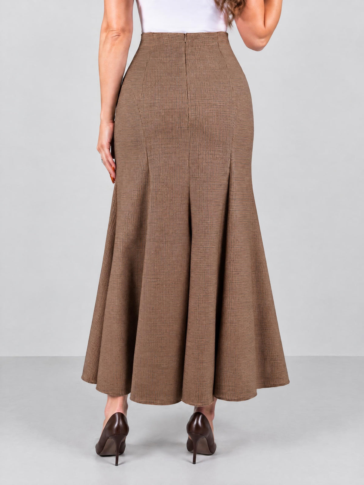 Marella kjol, beige – rutigt mönster - Modevillan